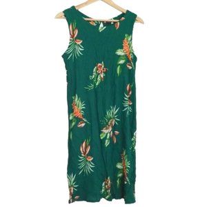 Vintage Hawaiian Print Shift Dress - teal green - one size